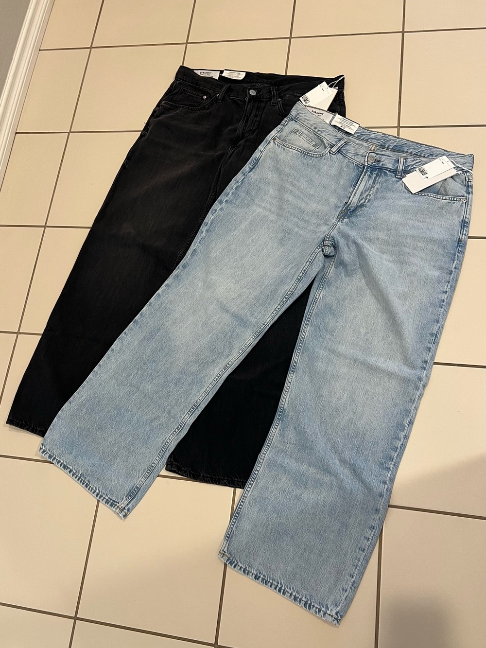 H&M Lightweight Straight Loose Fit Jeans in Light Blue and Black (2 pairs)